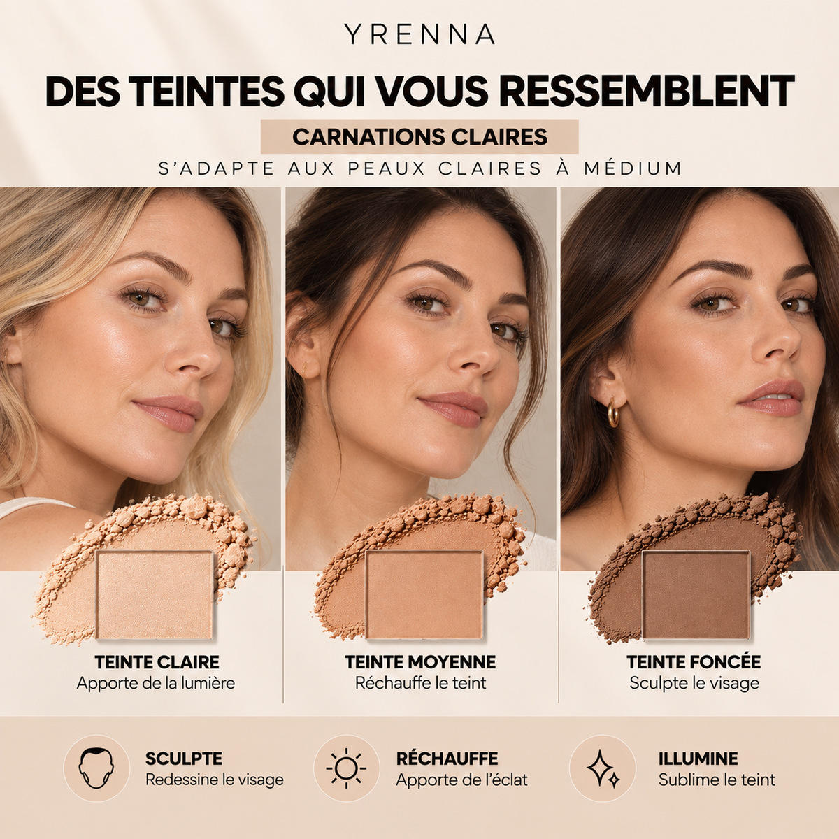 Palette Sculptante 3-en-1 YRENNA — Peaux Claire
